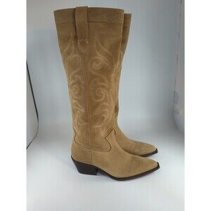 ZARA SAND BROWN  SPLIT LEATHER COWBOY BOOTS S 35